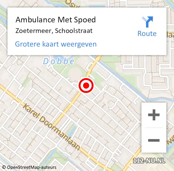 Locatie op kaart van de 112 melding: Ambulance Met Spoed Naar Zoetermeer, Schoolstraat op 27 augustus 2024 13:26