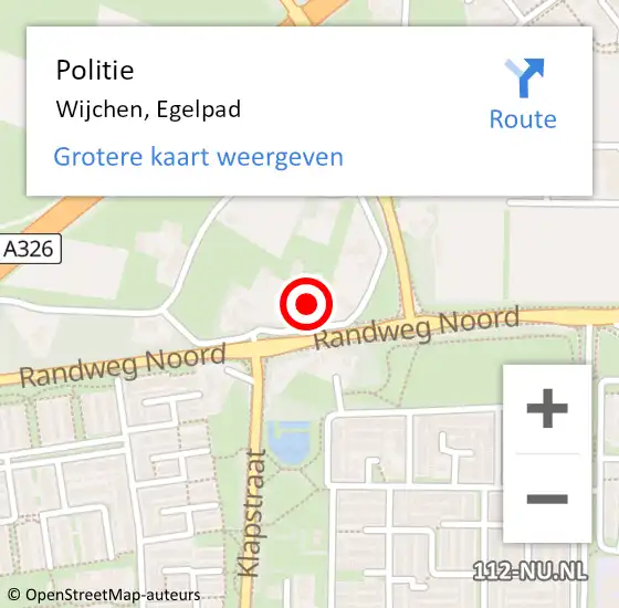 Locatie op kaart van de 112 melding: Politie Wijchen, Egelpad op 27 augustus 2024 13:30