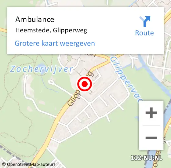 Locatie op kaart van de 112 melding: Ambulance Heemstede, Glipperweg op 27 augustus 2024 13:33