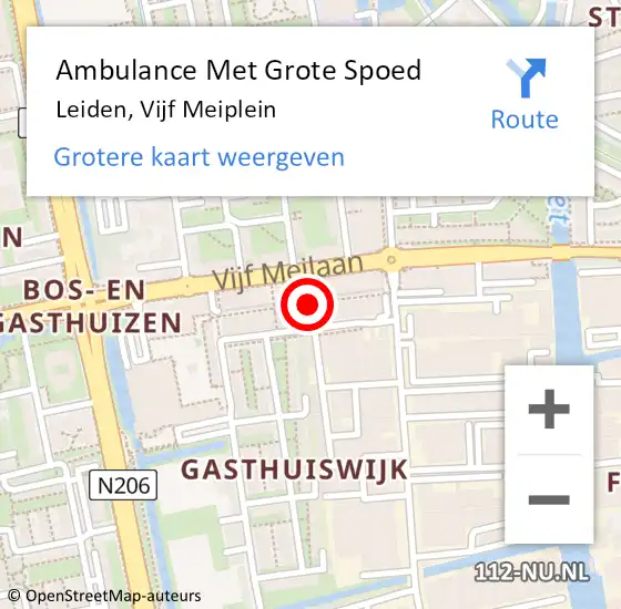 Locatie op kaart van de 112 melding: Ambulance Met Grote Spoed Naar Leiden, Vijf Meiplein op 27 augustus 2024 13:39