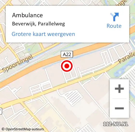 Locatie op kaart van de 112 melding: Ambulance Beverwijk, Parallelweg op 27 augustus 2024 13:46