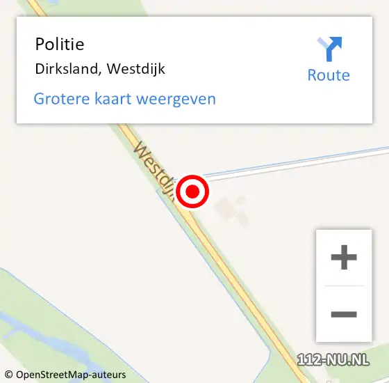 Locatie op kaart van de 112 melding: Politie Dirksland, Westdijk op 27 augustus 2024 13:46