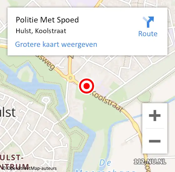 Locatie op kaart van de 112 melding: Politie Met Spoed Naar Hulst, Koolstraat op 27 augustus 2024 14:01