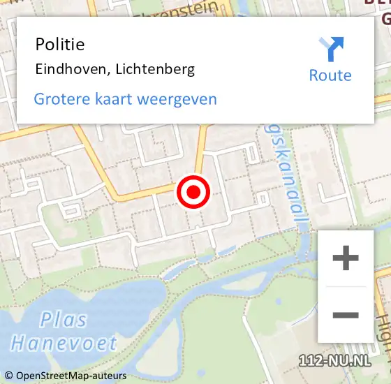 Locatie op kaart van de 112 melding: Politie Eindhoven, Lichtenberg op 27 augustus 2024 14:05