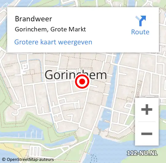 Locatie op kaart van de 112 melding: Brandweer Gorinchem, Grote Markt op 27 augustus 2024 14:14