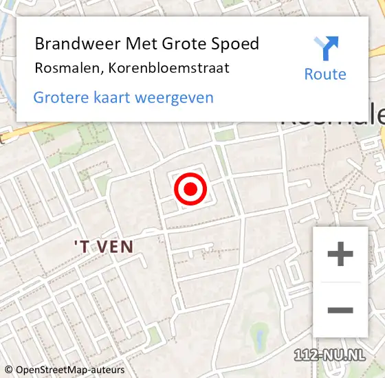 Locatie op kaart van de 112 melding: Brandweer Met Grote Spoed Naar Rosmalen, Korenbloemstraat op 27 augustus 2024 14:28