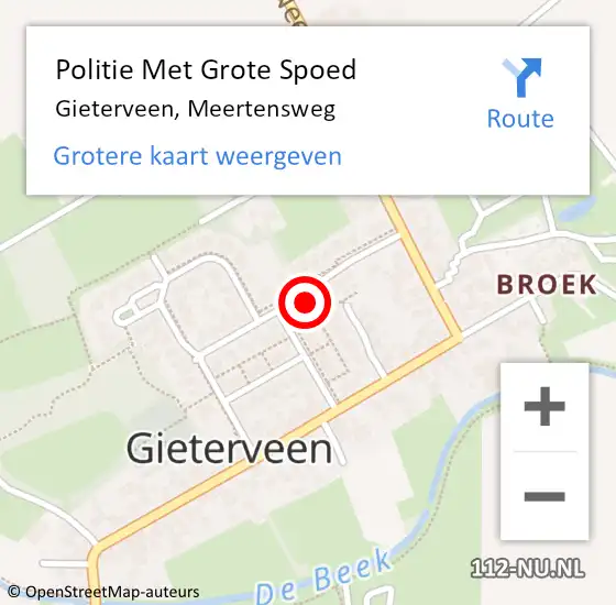 Locatie op kaart van de 112 melding: Politie Met Grote Spoed Naar Gieterveen, Meertensweg op 27 augustus 2024 14:35