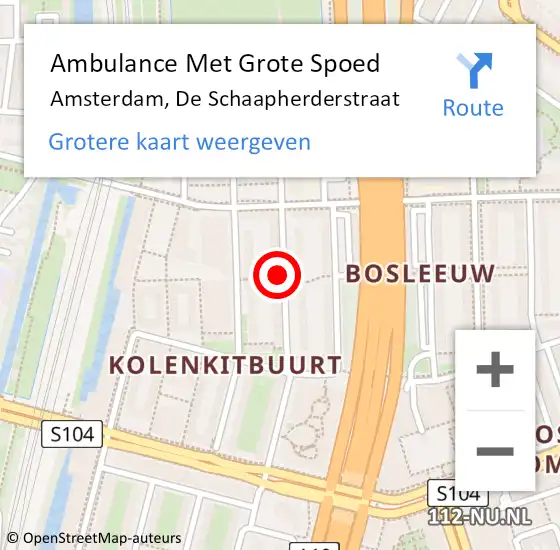 Locatie op kaart van de 112 melding: Ambulance Met Grote Spoed Naar Amsterdam, De Schaapherderstraat op 27 augustus 2024 14:37