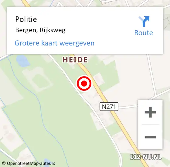 Locatie op kaart van de 112 melding: Politie Bergen, Rijksweg op 27 augustus 2024 14:57