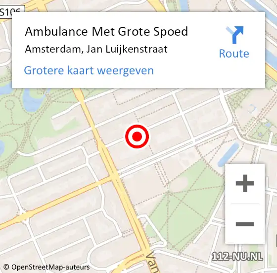 Locatie op kaart van de 112 melding: Ambulance Met Grote Spoed Naar Amsterdam, Jan Luijkenstraat op 27 augustus 2024 15:15