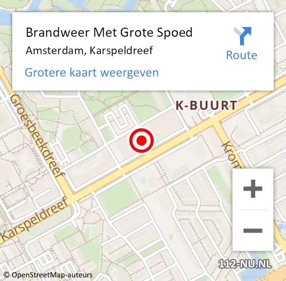 Locatie op kaart van de 112 melding: Brandweer Met Grote Spoed Naar Amsterdam, Karspeldreef op 27 augustus 2024 15:16