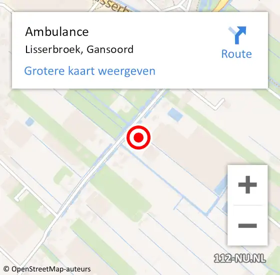 Locatie op kaart van de 112 melding: Ambulance Lisserbroek, Gansoord op 27 augustus 2024 15:26