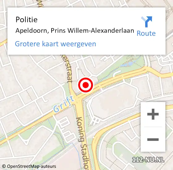 Locatie op kaart van de 112 melding: Politie Apeldoorn, Prins Willem-Alexanderlaan op 27 augustus 2024 15:28