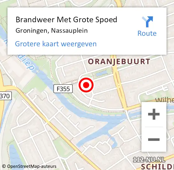 Locatie op kaart van de 112 melding: Brandweer Met Grote Spoed Naar Groningen, Nassauplein op 27 augustus 2024 15:37