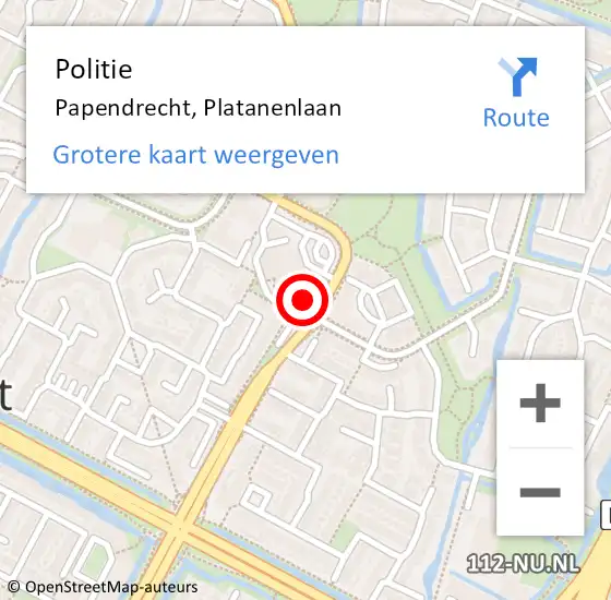 Locatie op kaart van de 112 melding: Politie Papendrecht, Platanenlaan op 27 augustus 2024 15:42