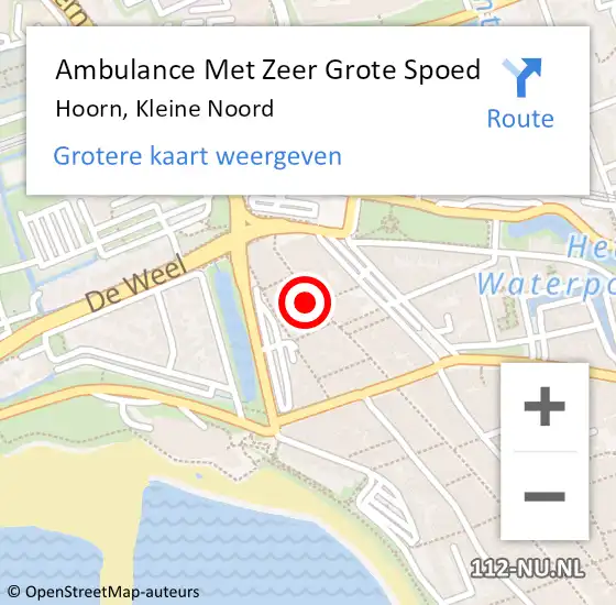 Locatie op kaart van de 112 melding: Ambulance Met Zeer Grote Spoed Naar Hoorn, Kleine Noord op 27 augustus 2024 15:43