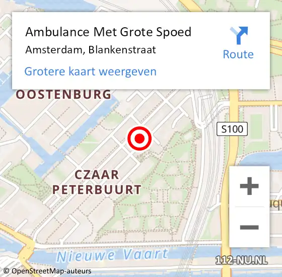 Locatie op kaart van de 112 melding: Ambulance Met Grote Spoed Naar Amsterdam, Blankenstraat op 27 augustus 2024 15:49