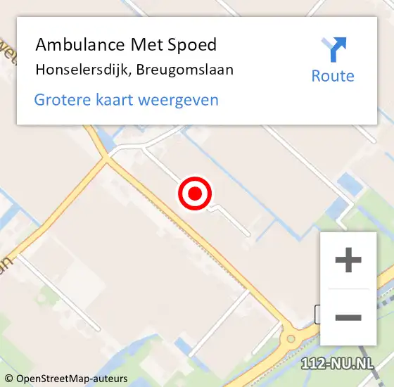 Locatie op kaart van de 112 melding: Ambulance Met Spoed Naar Honselersdijk, Breugomslaan op 27 augustus 2024 16:01