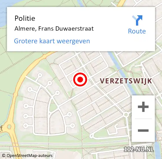 Locatie op kaart van de 112 melding: Politie Almere, Frans Duwaerstraat op 27 augustus 2024 16:05