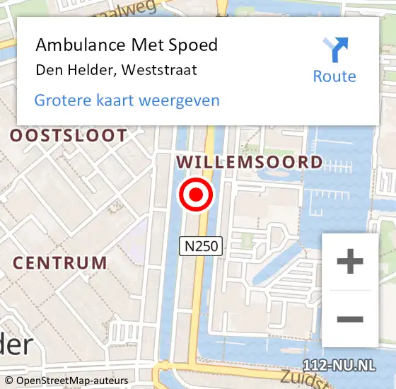 Locatie op kaart van de 112 melding: Ambulance Met Spoed Naar Den Helder, Weststraat op 27 augustus 2024 16:06