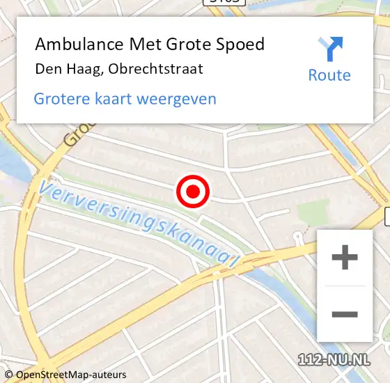 Locatie op kaart van de 112 melding: Ambulance Met Grote Spoed Naar Den Haag, Obrechtstraat op 27 augustus 2024 16:11