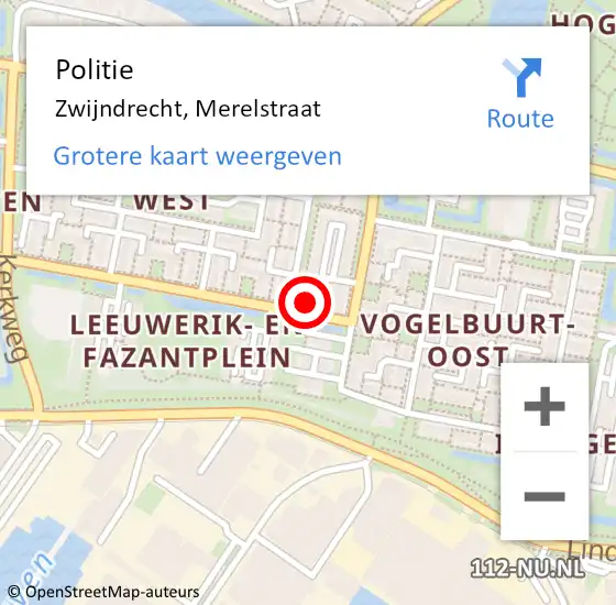 Locatie op kaart van de 112 melding: Politie Zwijndrecht, Merelstraat op 27 augustus 2024 16:16