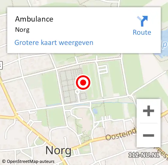 Locatie op kaart van de 112 melding: Ambulance Norg op 27 augustus 2024 16:22