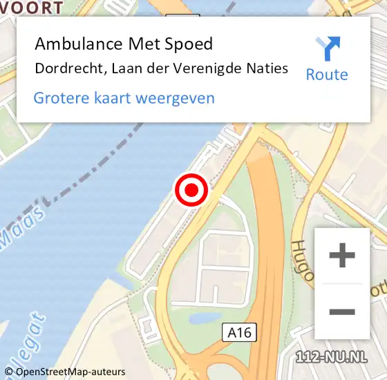 Locatie op kaart van de 112 melding: Ambulance Met Spoed Naar Dordrecht, Laan der Verenigde Naties op 27 augustus 2024 16:26