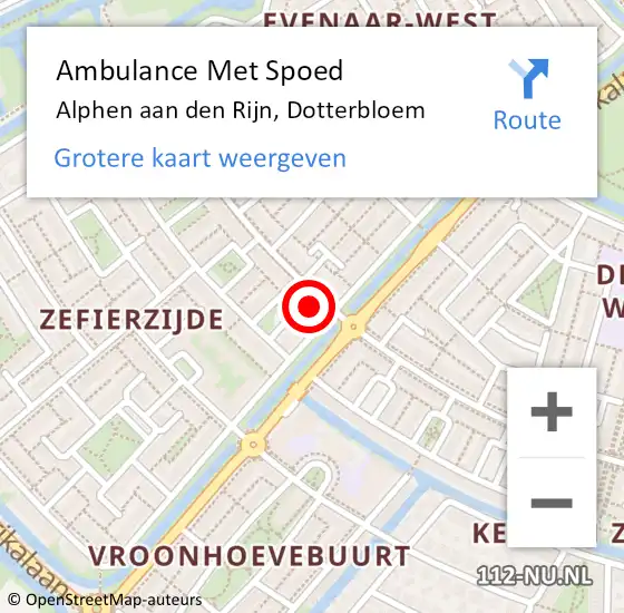 Locatie op kaart van de 112 melding: Ambulance Met Spoed Naar Alphen aan den Rijn, Dotterbloem op 27 augustus 2024 17:02