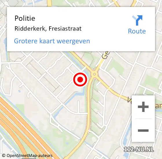 Locatie op kaart van de 112 melding: Politie Ridderkerk, Fresiastraat op 27 augustus 2024 17:09