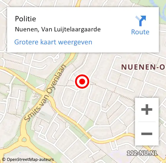 Locatie op kaart van de 112 melding: Politie Nuenen, Van Luijtelaargaarde op 27 augustus 2024 17:26