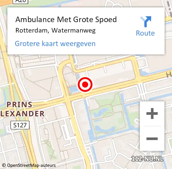 Locatie op kaart van de 112 melding: Ambulance Met Grote Spoed Naar Rotterdam, Watermanweg op 27 augustus 2024 17:33