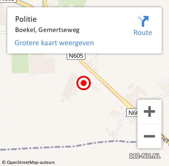 Locatie op kaart van de 112 melding: Politie Boekel, Gemertseweg op 27 augustus 2024 17:42