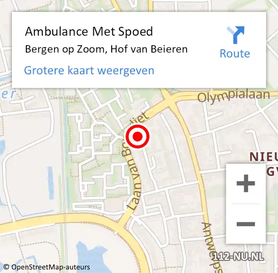 Locatie op kaart van de 112 melding: Ambulance Met Spoed Naar Bergen op Zoom, Hof van Beieren op 27 augustus 2024 17:55