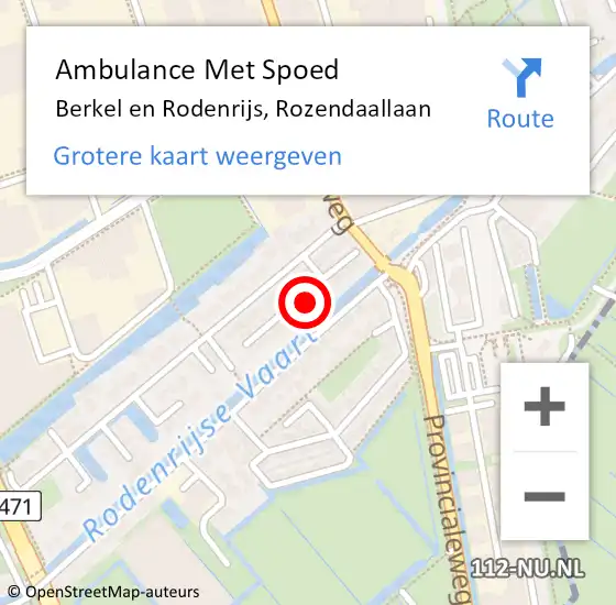 Locatie op kaart van de 112 melding: Ambulance Met Spoed Naar Berkel en Rodenrijs, Rozendaallaan op 27 augustus 2024 17:59