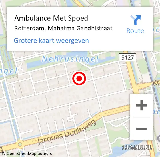 Locatie op kaart van de 112 melding: Ambulance Met Spoed Naar Rotterdam, Mahatma Gandhistraat op 27 augustus 2024 18:05