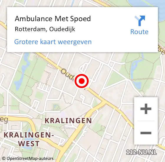 Locatie op kaart van de 112 melding: Ambulance Met Spoed Naar Rotterdam, Oudedijk op 27 augustus 2024 18:12