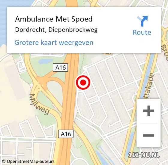 Locatie op kaart van de 112 melding: Ambulance Met Spoed Naar Dordrecht, Diepenbrockweg op 27 augustus 2024 18:44