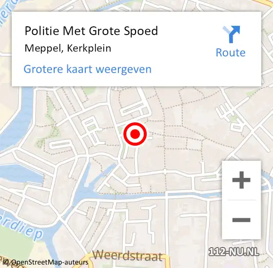 Locatie op kaart van de 112 melding: Politie Met Grote Spoed Naar Meppel, Kerkplein op 27 augustus 2024 18:44