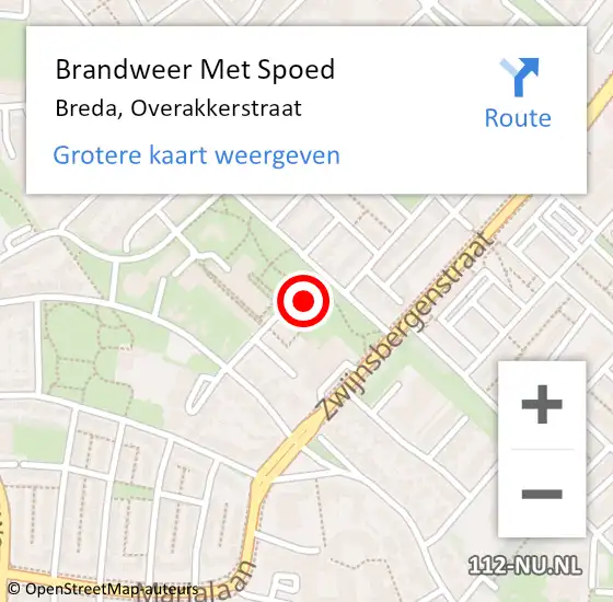 Locatie op kaart van de 112 melding: Brandweer Met Spoed Naar Breda, Overakkerstraat op 27 augustus 2024 18:56