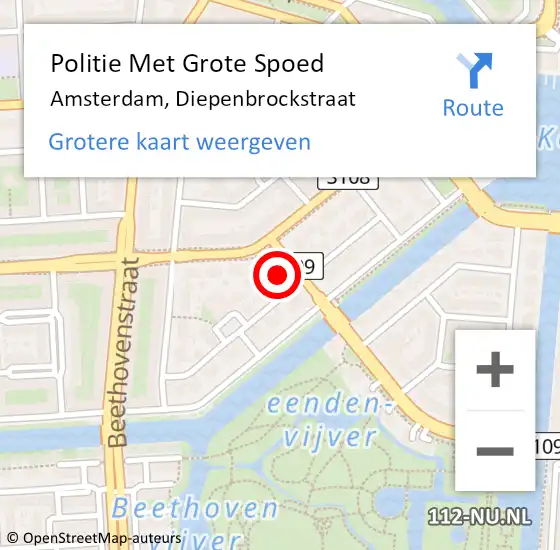 Locatie op kaart van de 112 melding: Politie Met Grote Spoed Naar Amsterdam, Diepenbrockstraat op 27 augustus 2024 18:56