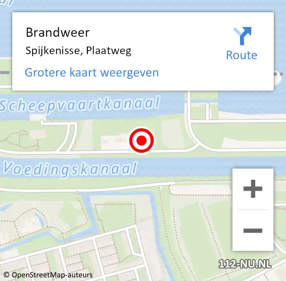 Locatie op kaart van de 112 melding: Brandweer Spijkenisse, Plaatweg op 27 augustus 2024 19:14