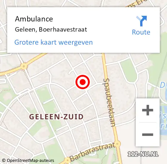 Locatie op kaart van de 112 melding: Ambulance Geleen, Boerhaavestraat op 17 oktober 2014 22:59