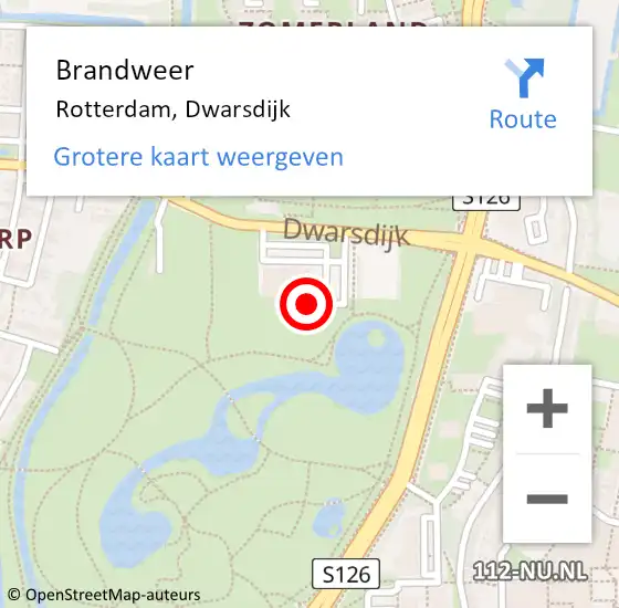 Locatie op kaart van de 112 melding: Brandweer Rotterdam, Dwarsdijk op 27 augustus 2024 19:35