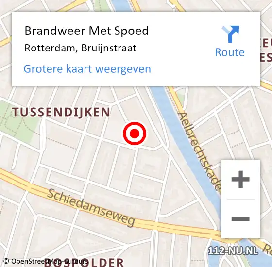 Locatie op kaart van de 112 melding: Brandweer Met Spoed Naar Rotterdam, Bruijnstraat op 27 augustus 2024 19:43