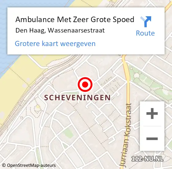 Locatie op kaart van de 112 melding: Ambulance Met Zeer Grote Spoed Naar Den Haag, Wassenaarsestraat op 27 augustus 2024 19:48