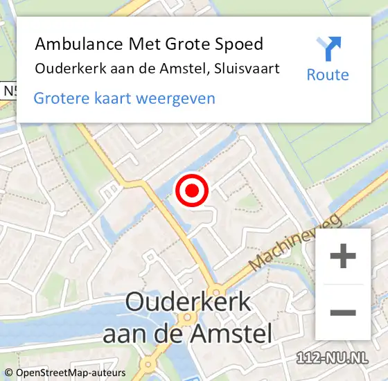 Locatie op kaart van de 112 melding: Ambulance Met Grote Spoed Naar Ouderkerk aan de Amstel, Sluisvaart op 27 augustus 2024 19:51