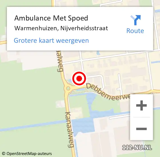 Locatie op kaart van de 112 melding: Ambulance Met Spoed Naar Warmenhuizen, Nijverheidsstraat op 27 augustus 2024 19:55