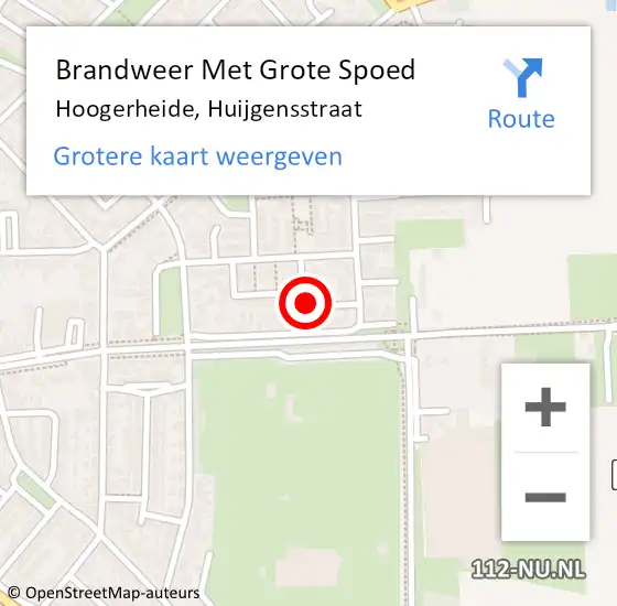 Locatie op kaart van de 112 melding: Brandweer Met Grote Spoed Naar Hoogerheide, Huijgensstraat op 27 augustus 2024 20:05