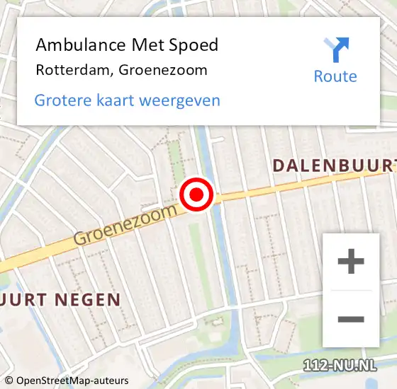 Locatie op kaart van de 112 melding: Ambulance Met Spoed Naar Rotterdam, Groenezoom op 27 augustus 2024 20:08